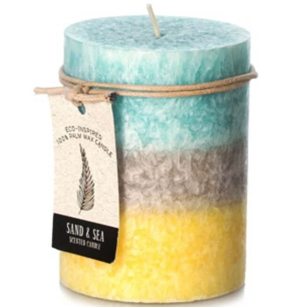 Dynamic Collections Sand Sea Layered Pillar Candles: 3 x 4 inches