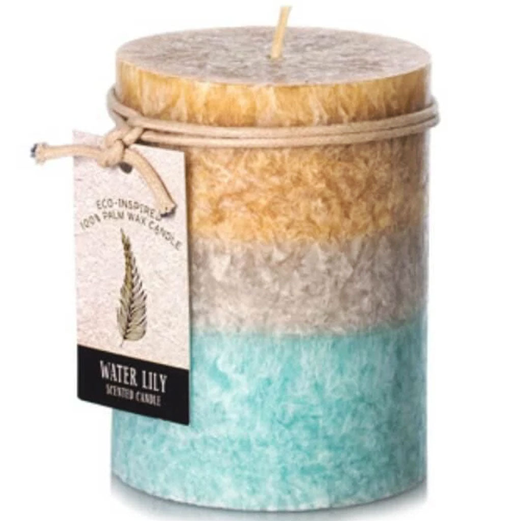 Dynamic Collections Water Lily Scented Layered Pillar Candles: 3 x 4 inches