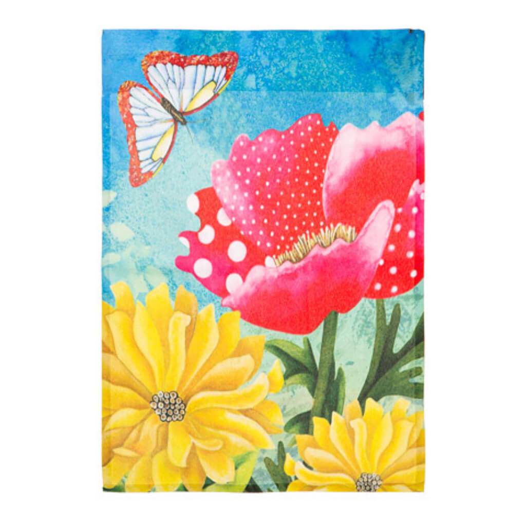 FLAG BUTTERFLY &amp; FLOWER 12X18 