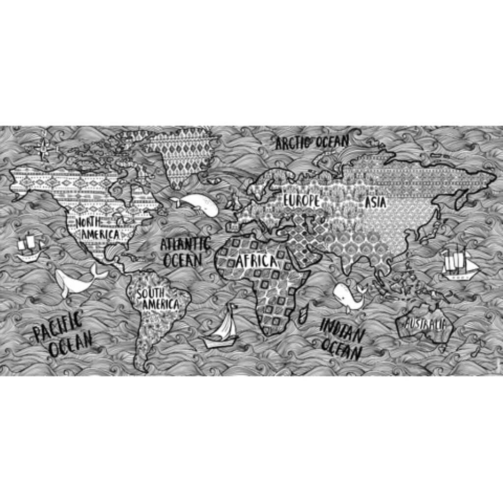 Bright &amp; Bold™ Color-In Wallpaper for Adults World Map Print 6 x 3 feet 