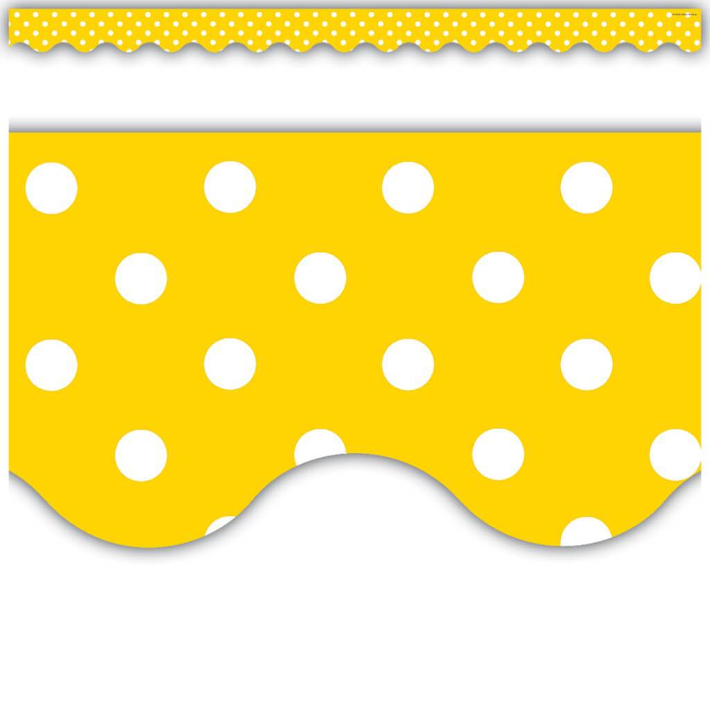 Border Mini Polka Dots Yellow Scalloped 