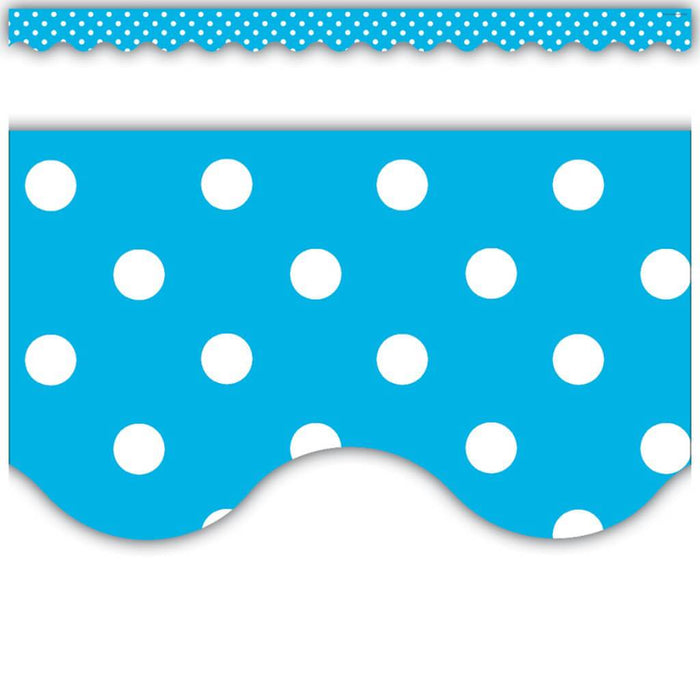 Aqua Mini Polka Dots Scalloped Border 