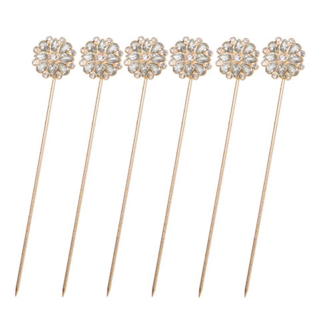 David Tutera™ Bouquet Jewelry: Gold Flower Bouquet Pins w/Rhinestones, 6 pieces 