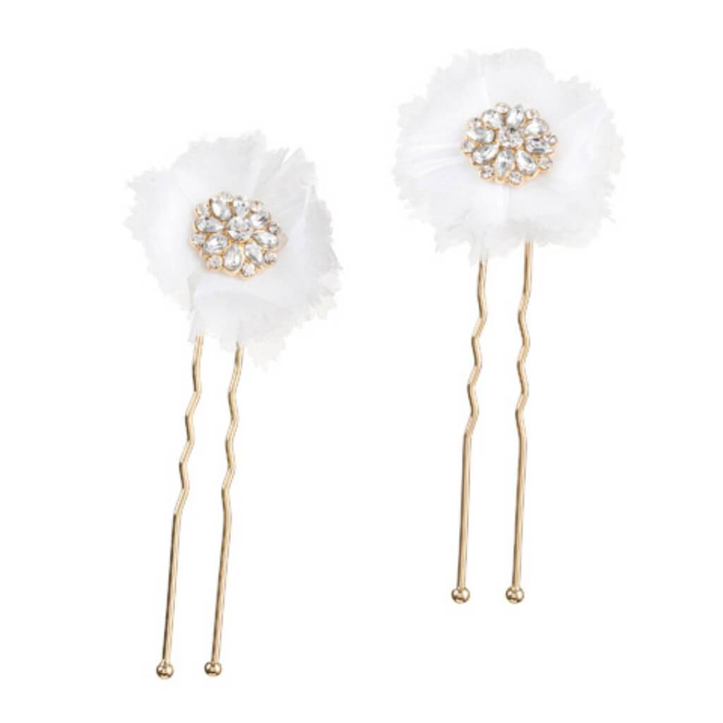 David Tutera™ Bridal Hair Pins: Gold Flower w/Rhinestones & Netting, 2 pieces