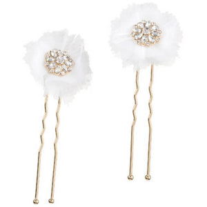 David Tutera™ Bridal Hair Pins: Gold Flower w/Rhinestones & Netting, 2 pieces 