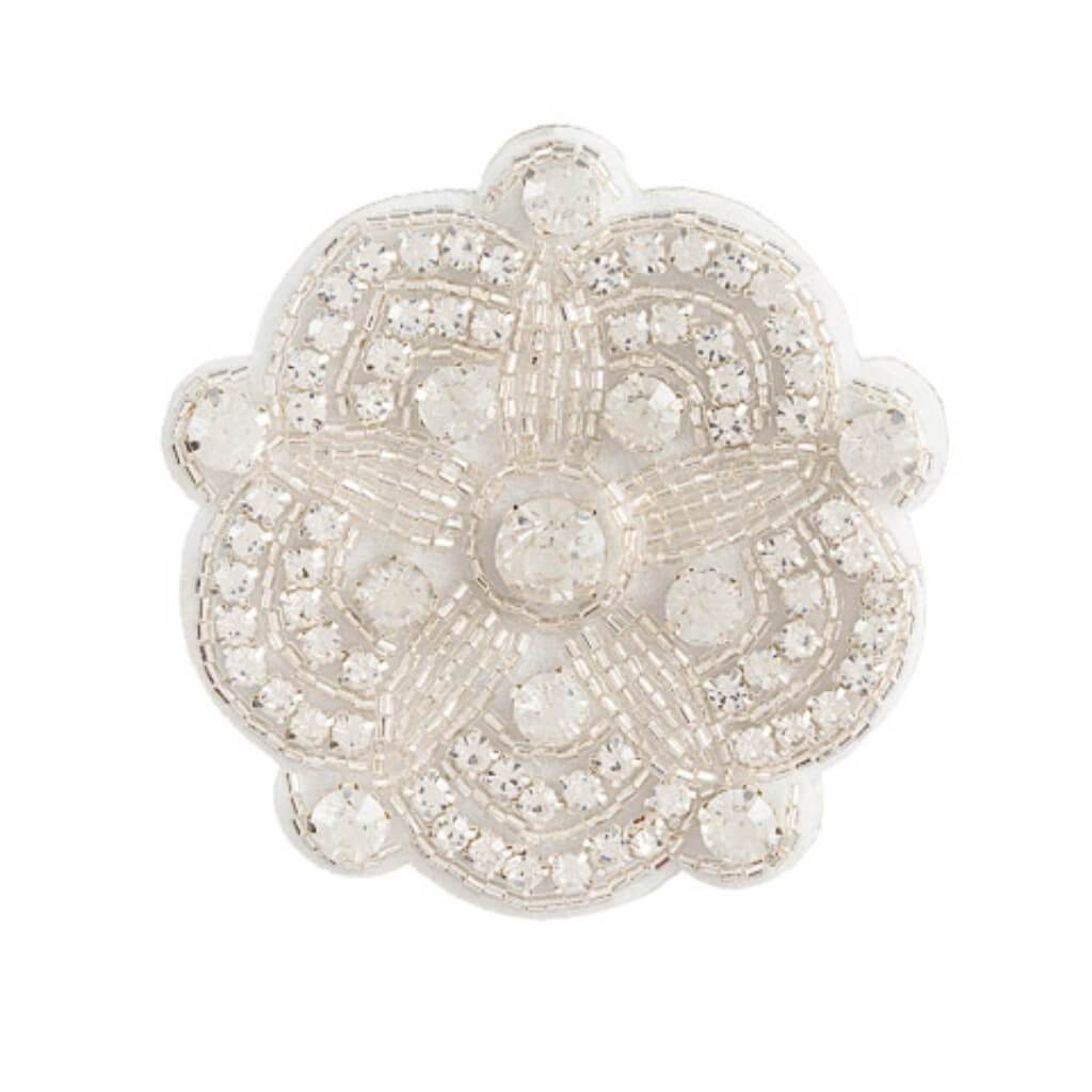 David Tutera Silver Bridal Applique: Round Scallop Shape w/Beading &amp; Rhinestones