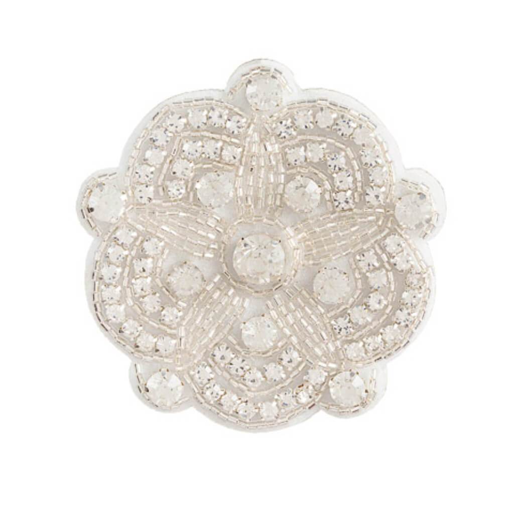 David Tutera Silver Bridal Applique: Round Scallop Shape w/Beading & Rhinestones