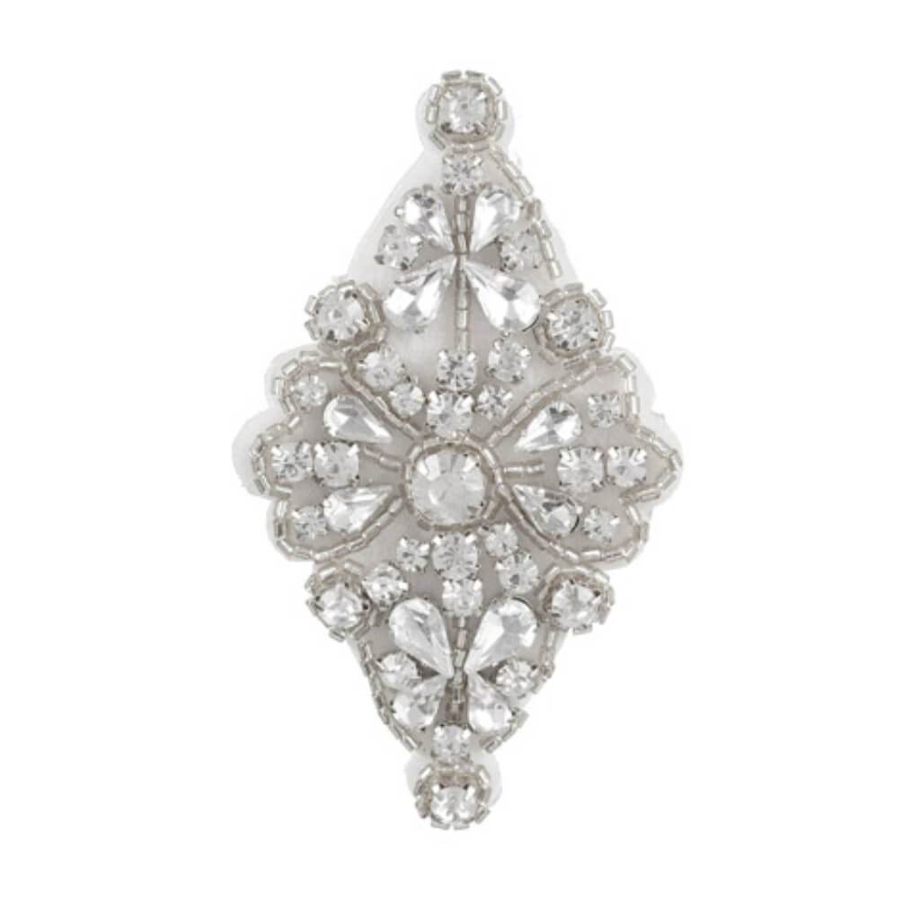 David Tutera Silver Bridal Applique: Diamond-Shape w/Beading & Rhinestones