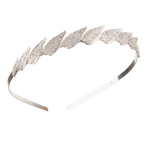 David Tutera Silver Metal Bridal Headband with Rhinestone Leaf Embellishments
