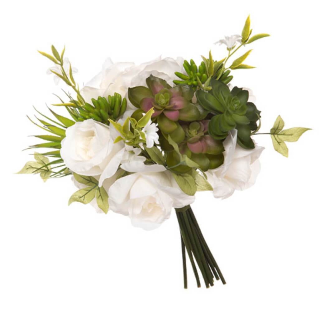 David Tutera™ Artificial White & Green Bridal Bouquet: Rose & Succulent Mix 