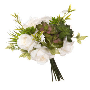 David Tutera™ Artificial White & Green Bridal Bouquet: Rose & Succulent Mix