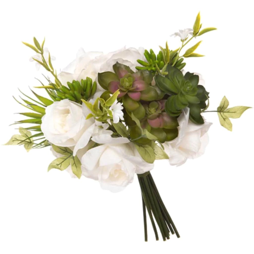 David Tutera™ Artificial White &amp; Green Bridal Bouquet: Rose &amp; Succulent Mix 