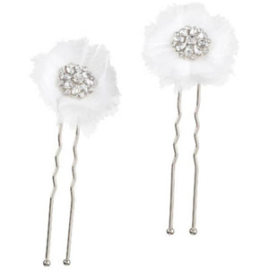 David Tutera Bridal Hair Pins: Silver Flower w/Rhinestones & Netting, 2 pieces 