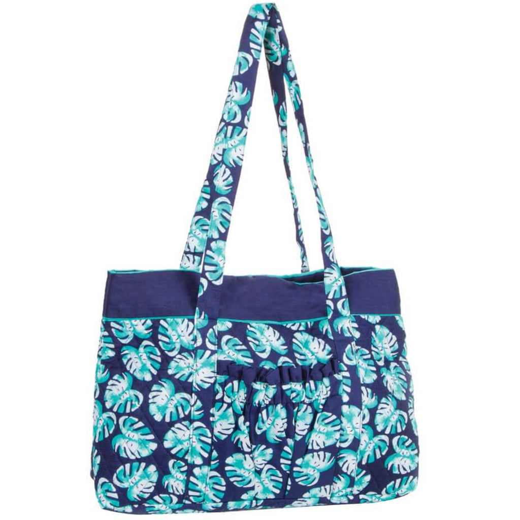 FABRIC TOTE BAG PALM LEAVES NAVY &amp; GREEN 