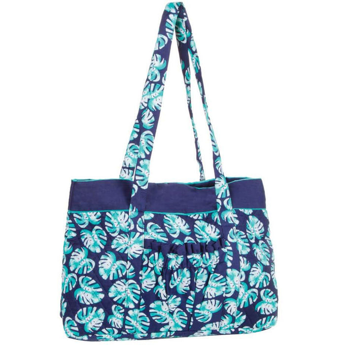 FABRIC TOTE BAG PALM LEAVES NAVY & GREEN 