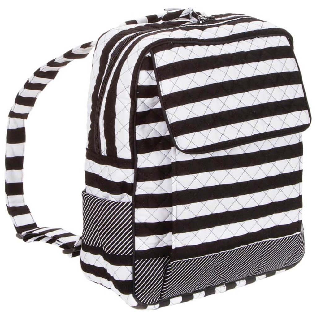 FABRIC QUILTED BACKPACK STRIPE BLACK &amp; WHITE 