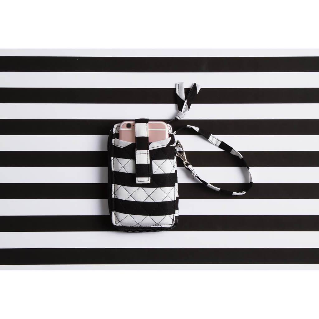 FABRIC CELL POUCH STRIPES BLACK/WHITE 