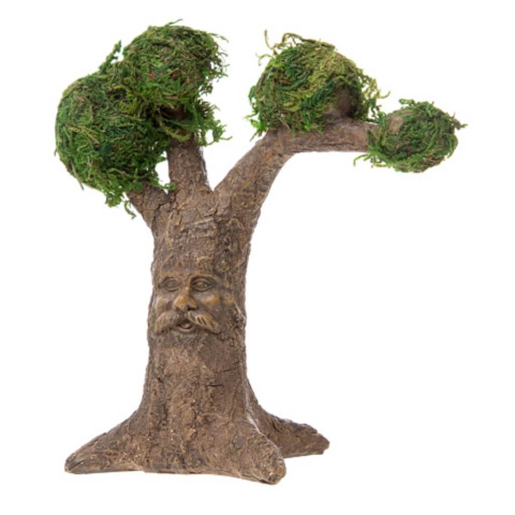 MINI TREE W/CARVED FACE MOSS COVERD TREETOPS 