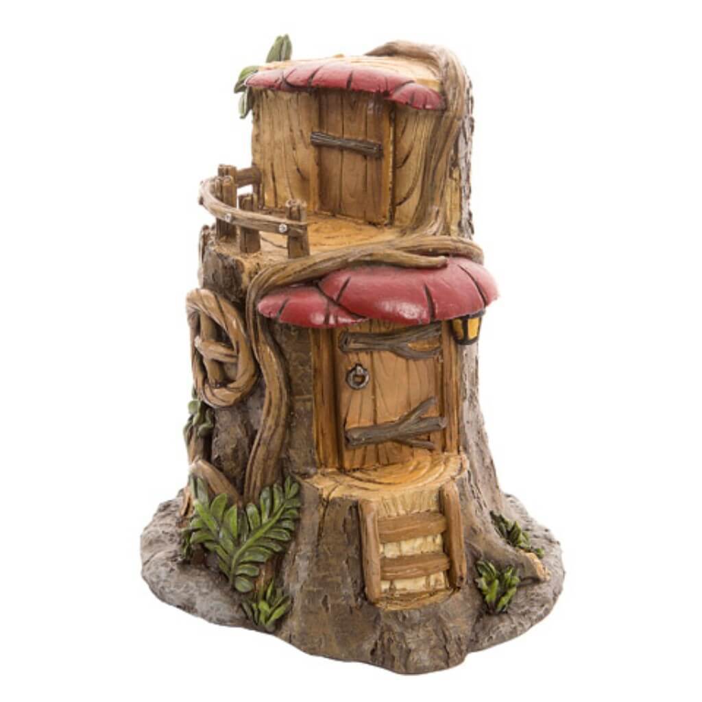 MINI HOUSE TREE STUMP WITH MUSHROOM AWNINGS BALCONY 