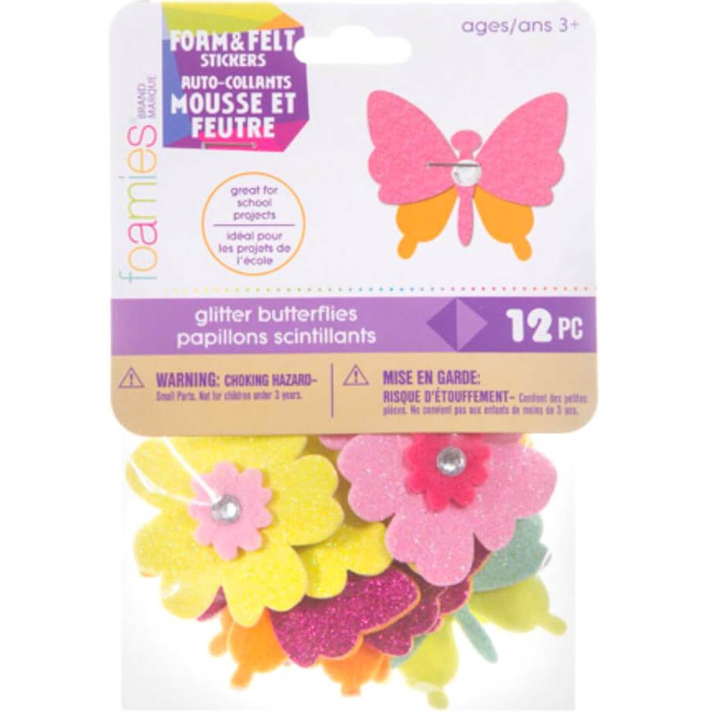 Foamies?® Glitter Butterfly and Flower Stickers: 2 to 2.25 in 12 pcs 