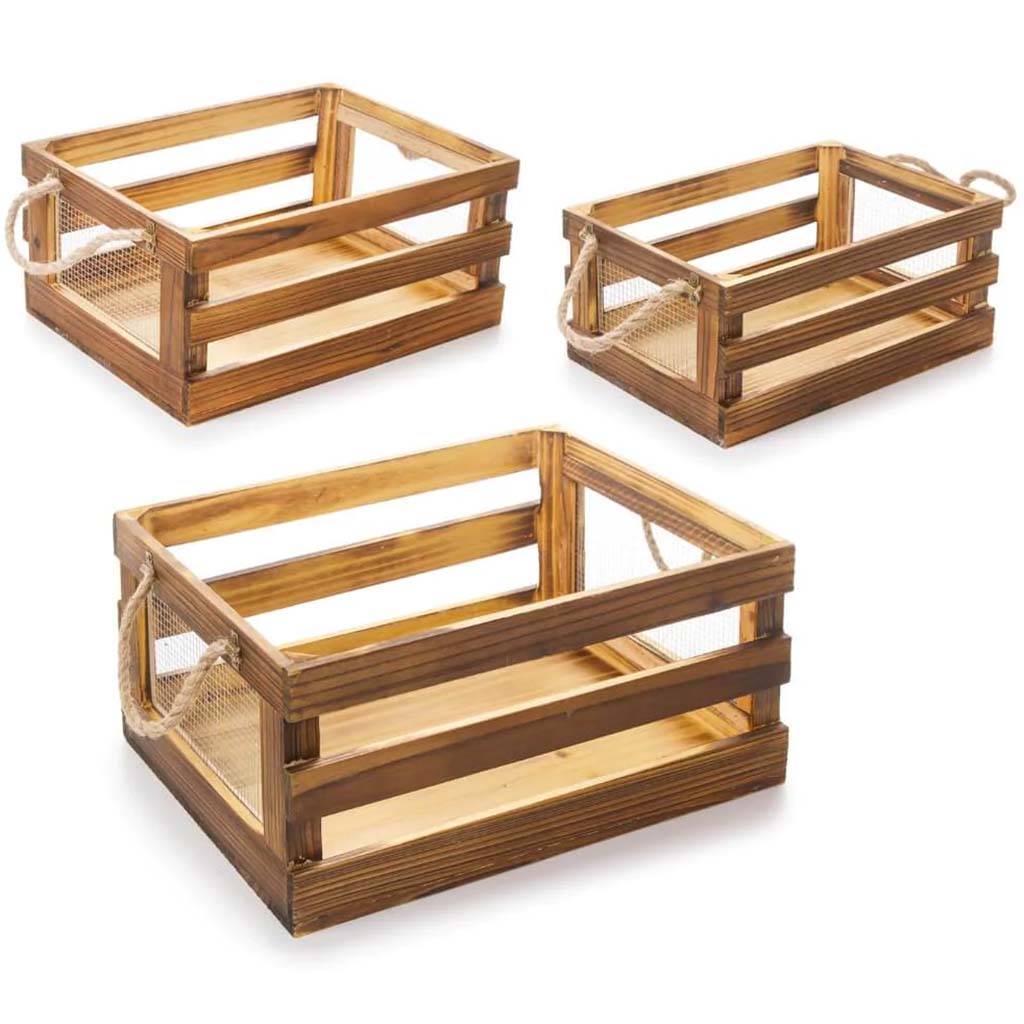 Basket Wood Crate Set of 3