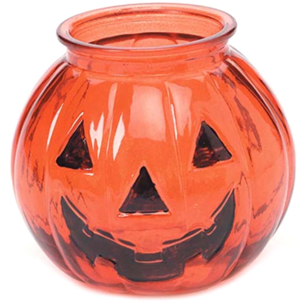 Glass Orange Pumpkin Candle Holder 5.5in