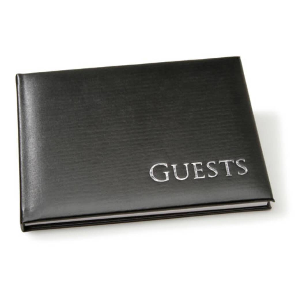 GUEST BOOK EMBOSSED SILVER BLACK 8.5X6.25IN 