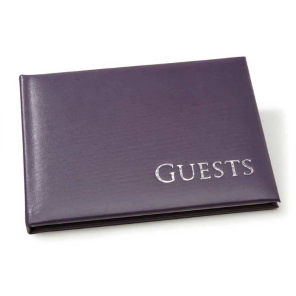 GUEST BOOK EMBOSSED SILVER PURPLE 8.5X6.25IN 