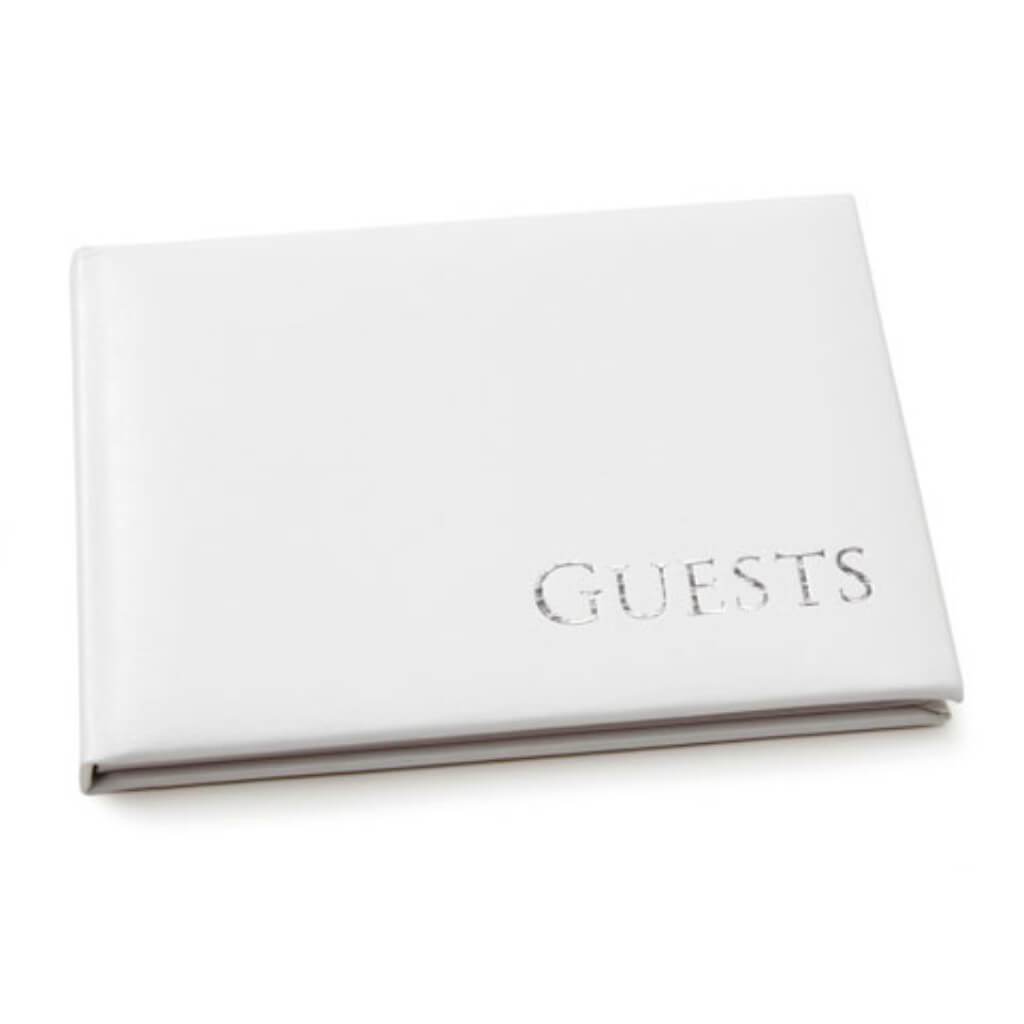 GUEST BOOK EMBOSSED SILVER WHITE 8.5X6.25IN 