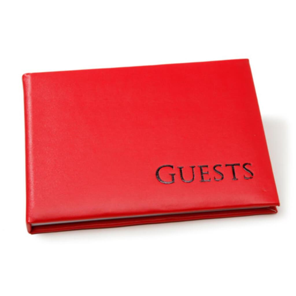 GUEST BOOK EMBOSSED BLACK RED 8.5X6.25IN 