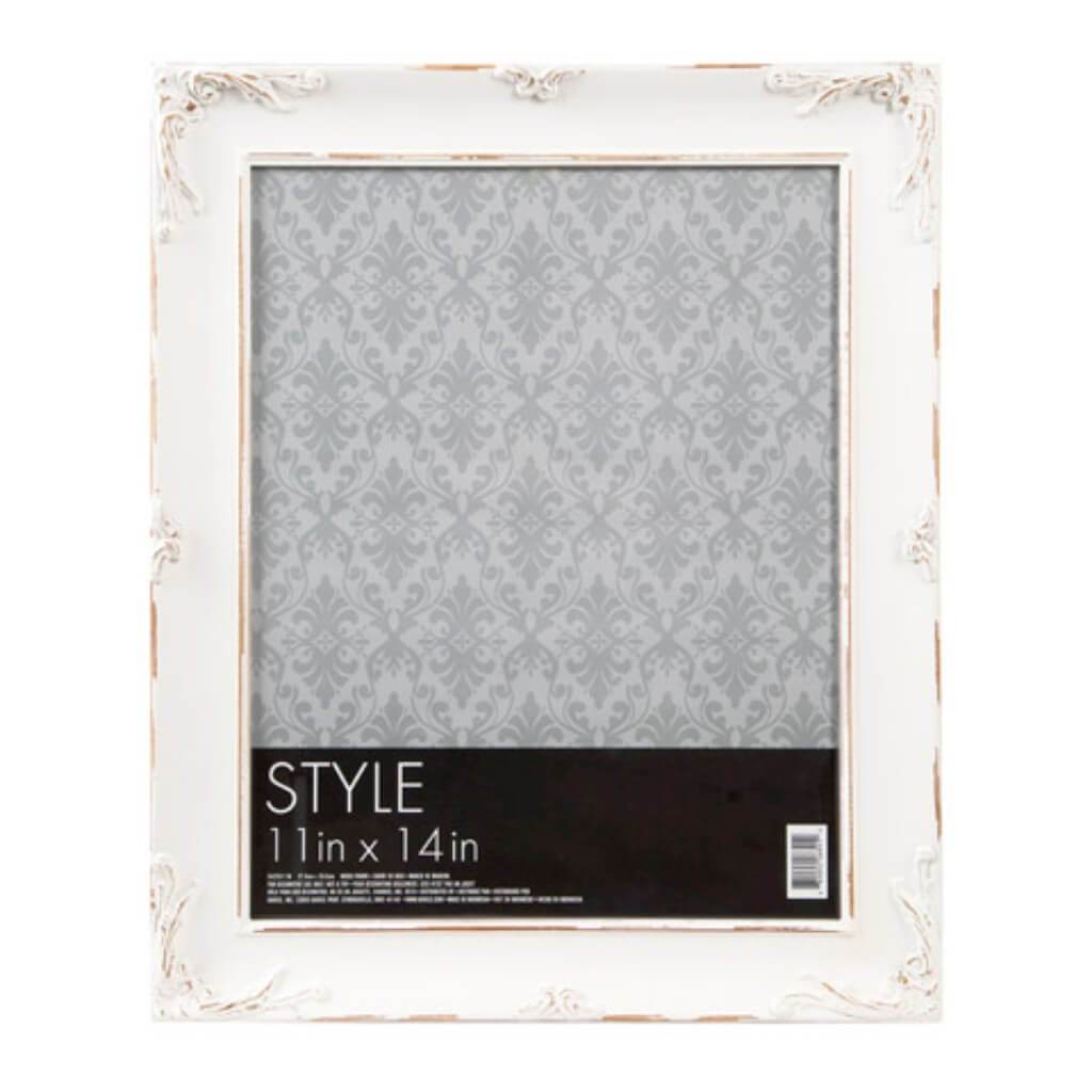 Ornate Style Rustic Picture Frame Wood Distressed White 11in x 14in