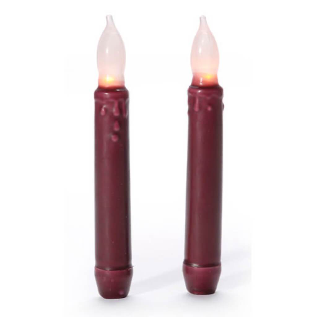 Wax Dipped LED Taper Candle Burgundy 6 inches 2 pieces 