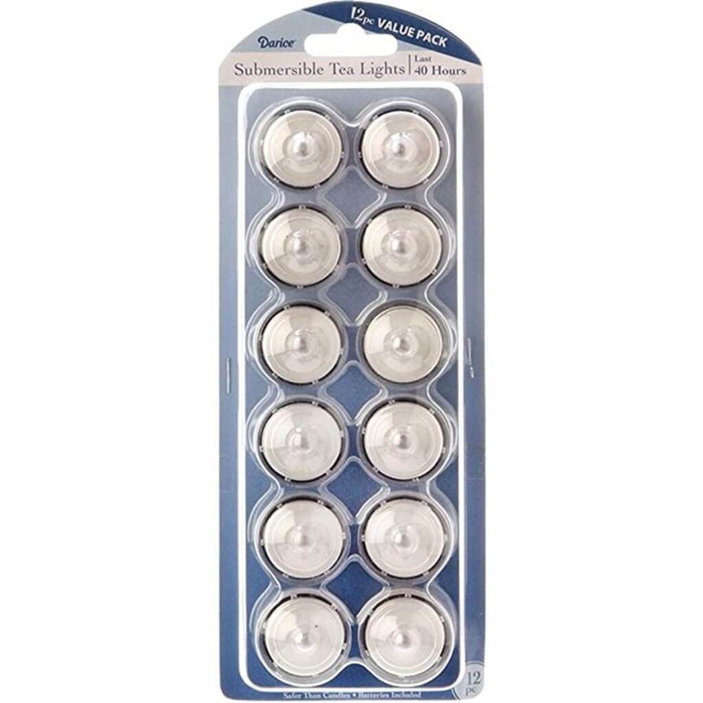 Submersible Tea Lights Value Pack White 1.25 x 1 inch 12 pieces 