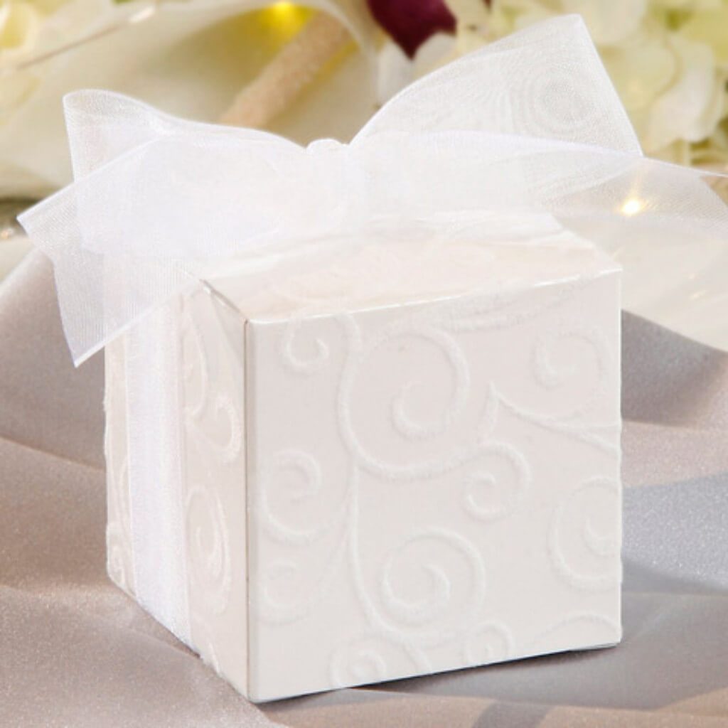 David Tutera Favor Box White Flocked Swirl 2 inches 24 pieces 