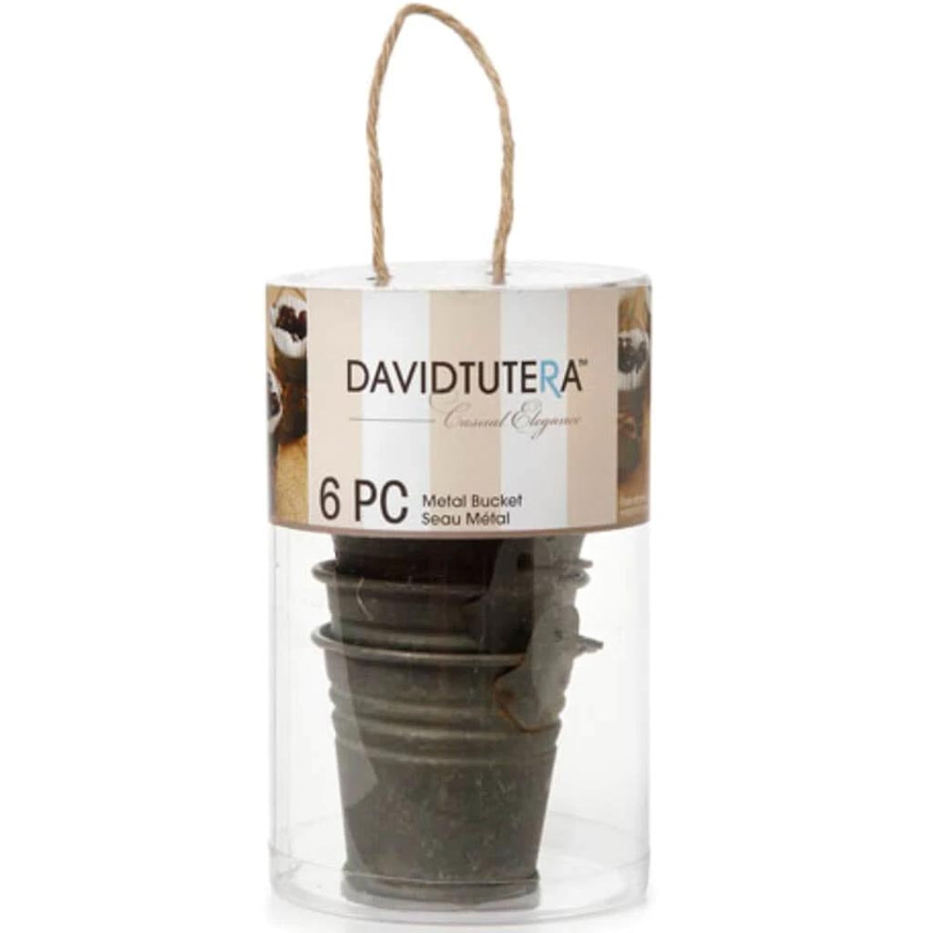 David Tutera Gray Tin Bucket with Handle 2.25 inches 6 pieces