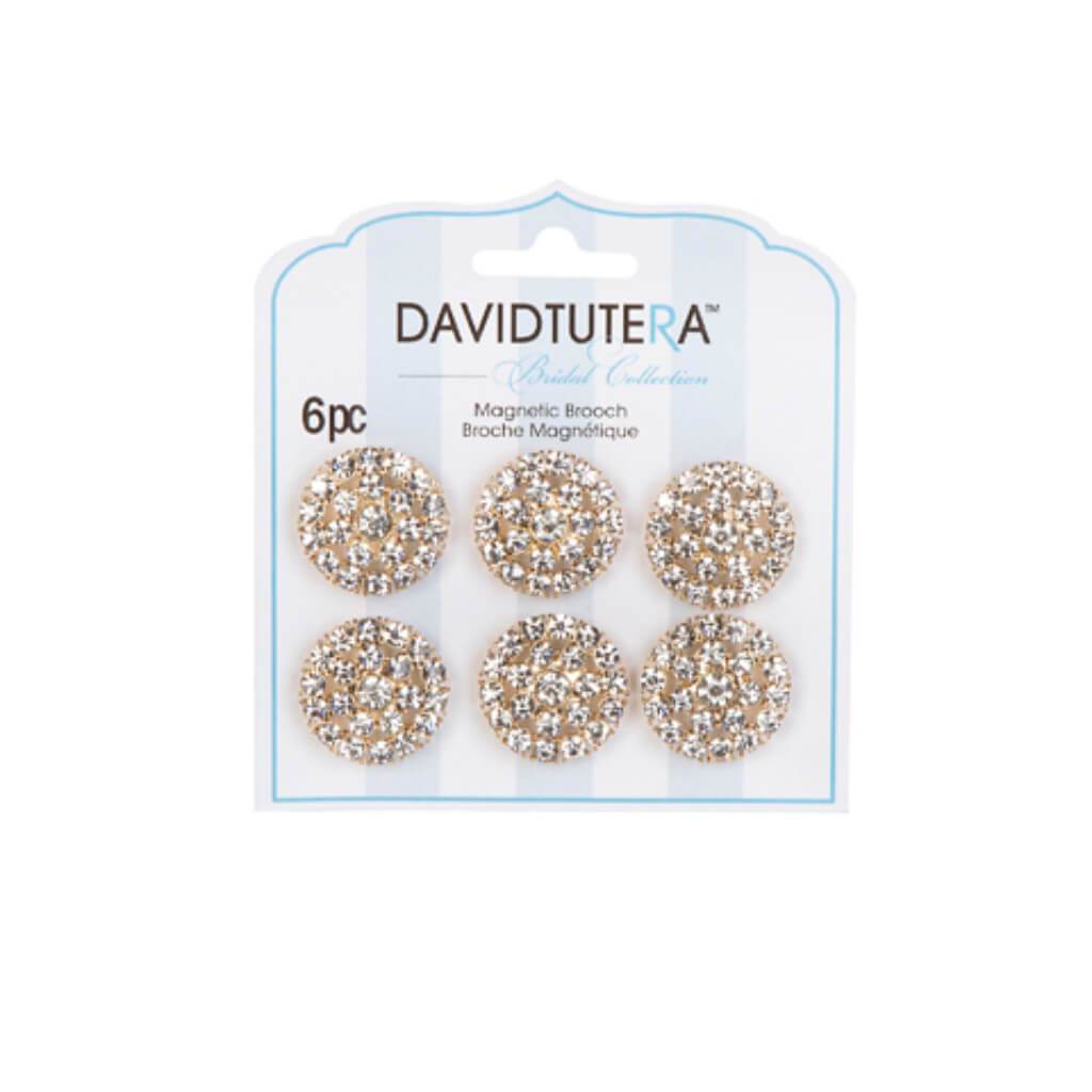 David Tutera Illusion Gold and Crystal Rhinestone Magnet Brooches 6 pieces