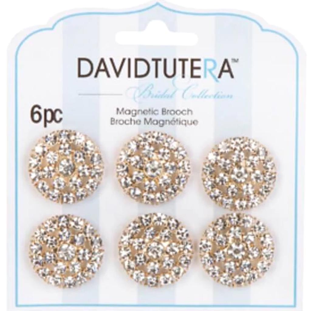 David Tutera Illusion Gold and Crystal Rhinestone Magnet Brooches 6 pieces 