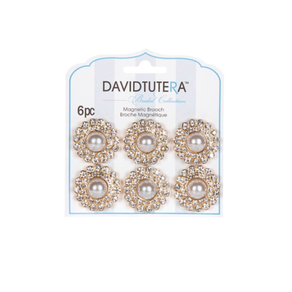 David Tutera Illusion Gold and Rhinestone Pearl Magnet Brooches 6 pieces 