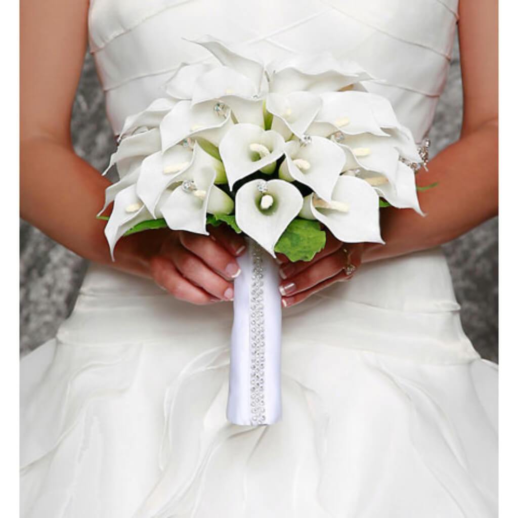 David Tutera White Satin Bouquet Wrap with Rhinestones 