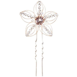 David Tutera Rhinestone Hair Pin Wire Flower Silver 1.5 x 3.5 inches 