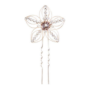 David Tutera Rhinestone Hair Pin Wire Flower Silver 1.5 x 3.5 inches