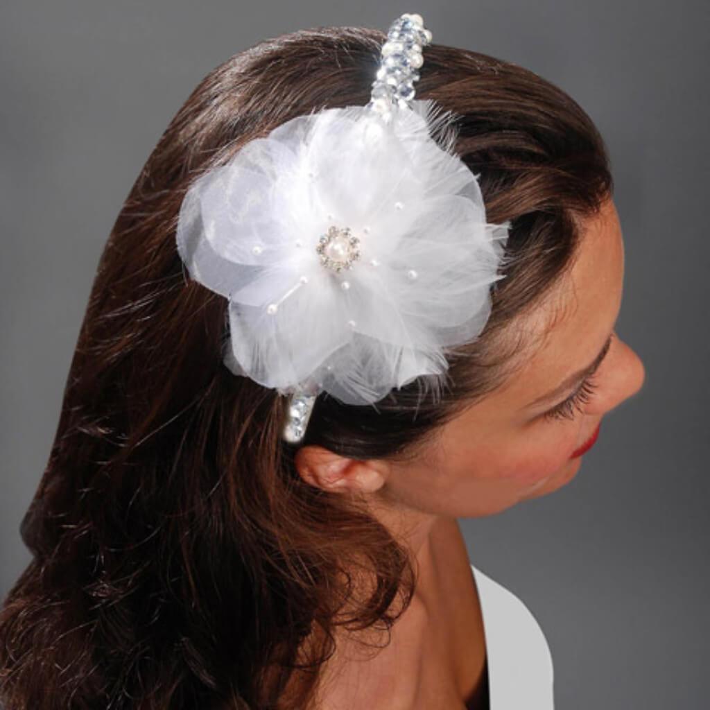 David Tutera Hair Comb Silk & Feather Flower White 4 inches