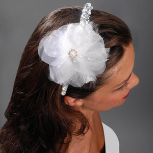 David Tutera Hair Comb Silk & Feather Flower White 4 inches