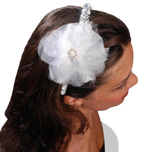 David Tutera Hair Comb Silk & Feather Flower White 4 inches 