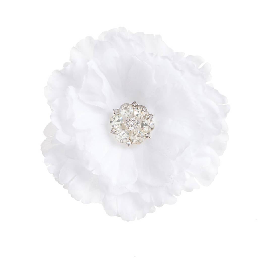 HAIR COMB FLOWER W/RHINSTONE WHITE 3IN 