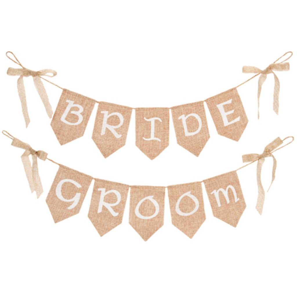 David Tutera Burlap Banner Set Bride and Groom 26 x 5.5 inches 