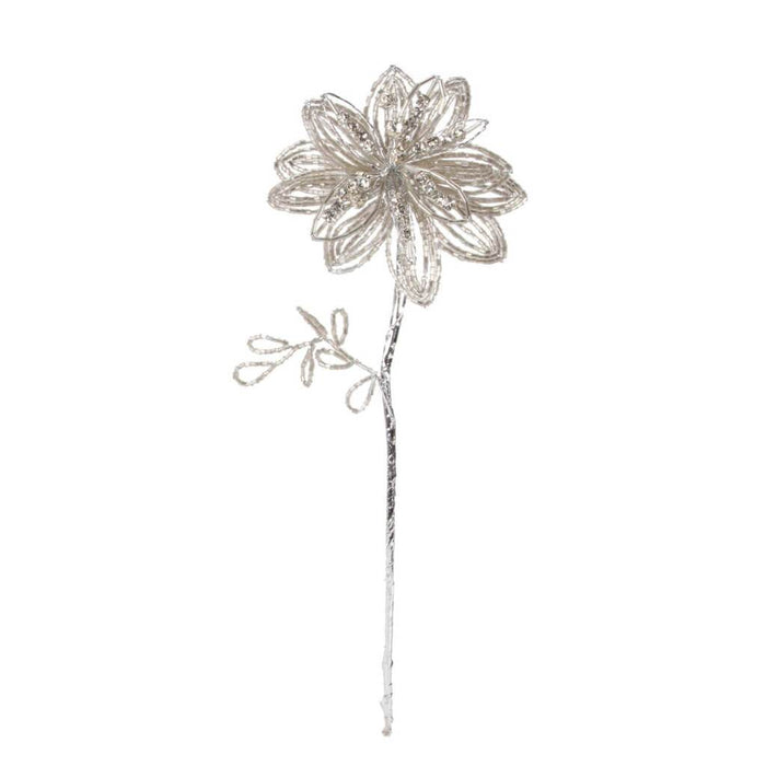 BEAD PICK CRYSTL FLOWER SILVER 11IN 