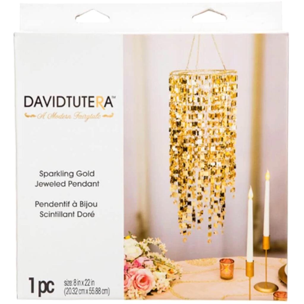 David Tutera Hanging Jeweled Pendant Sparkling Gold 8 x 22 inches