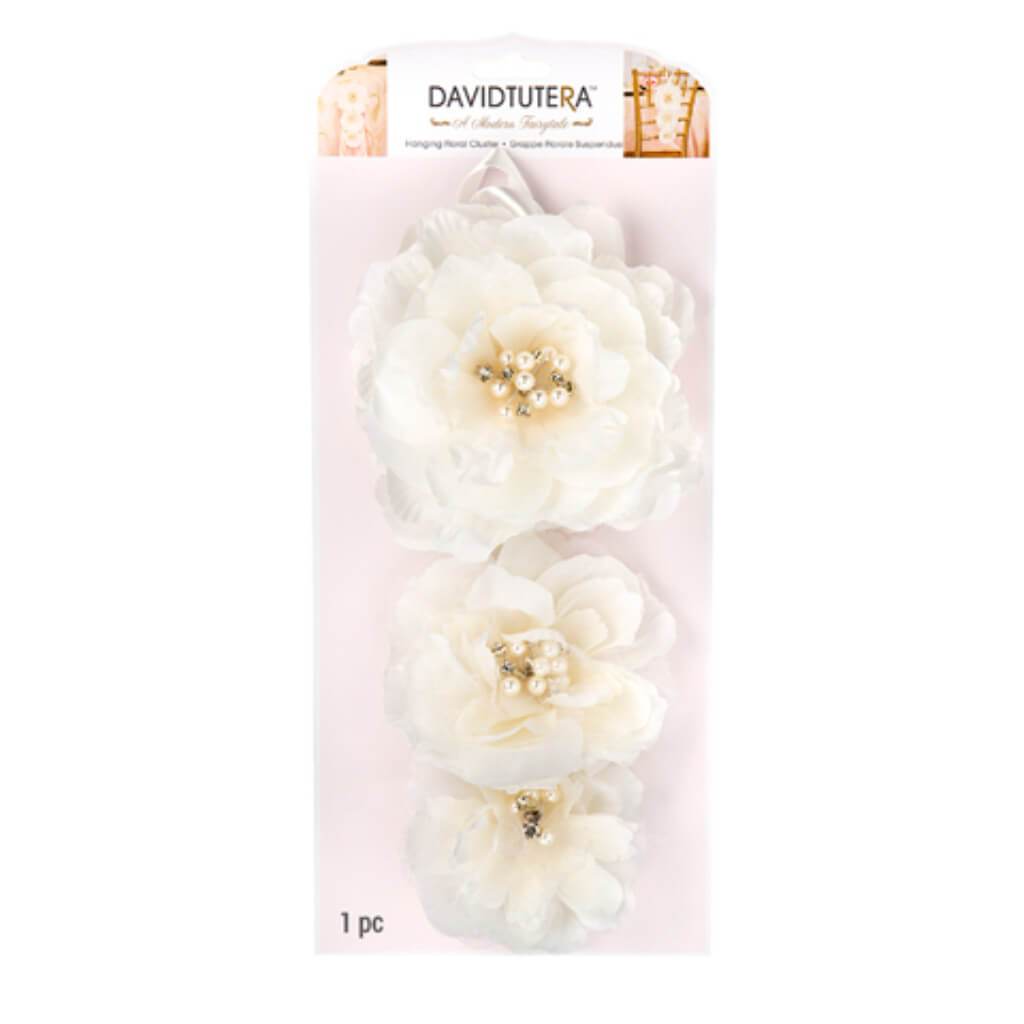 David Tutera Triple Flower Cascade with Ribbon Handle White 12.5 inches