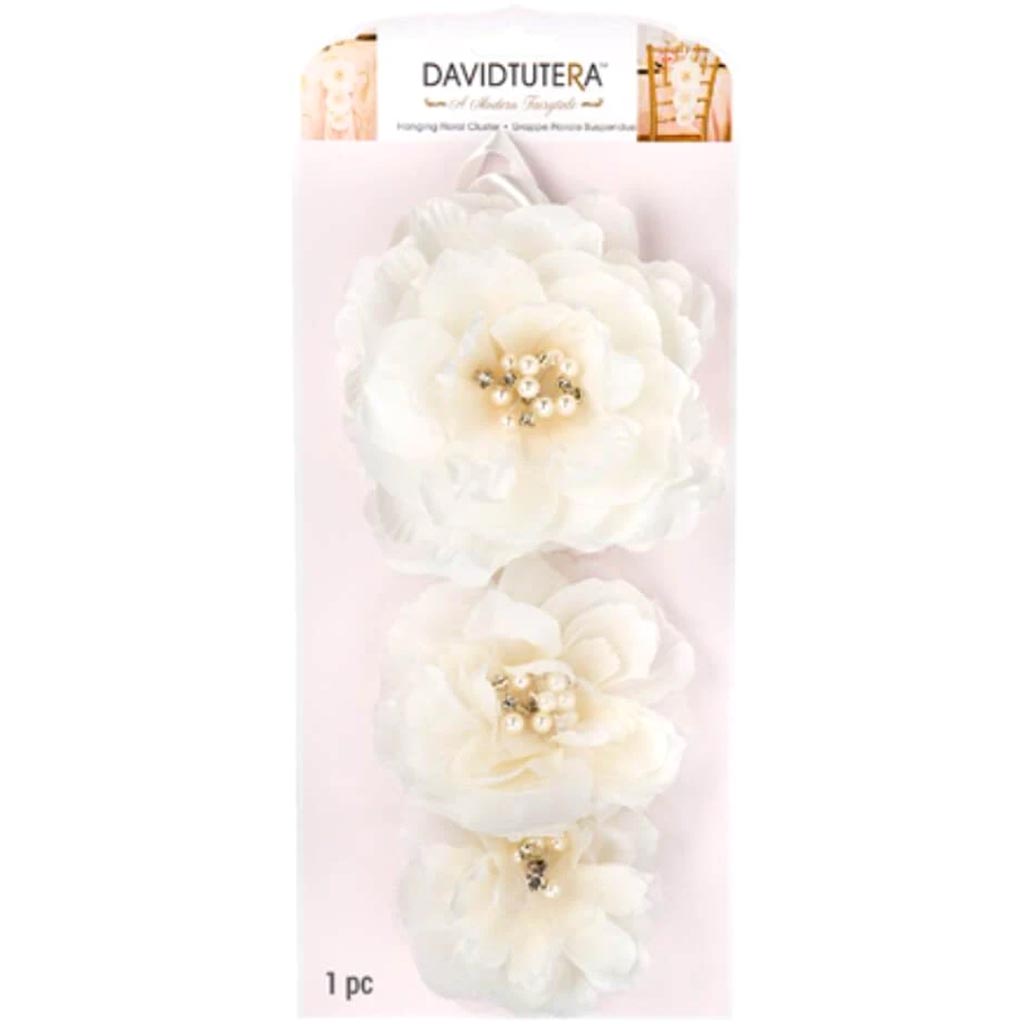 David Tutera Triple Flower Cascade with Ribbon Handle White 12.5 inches 